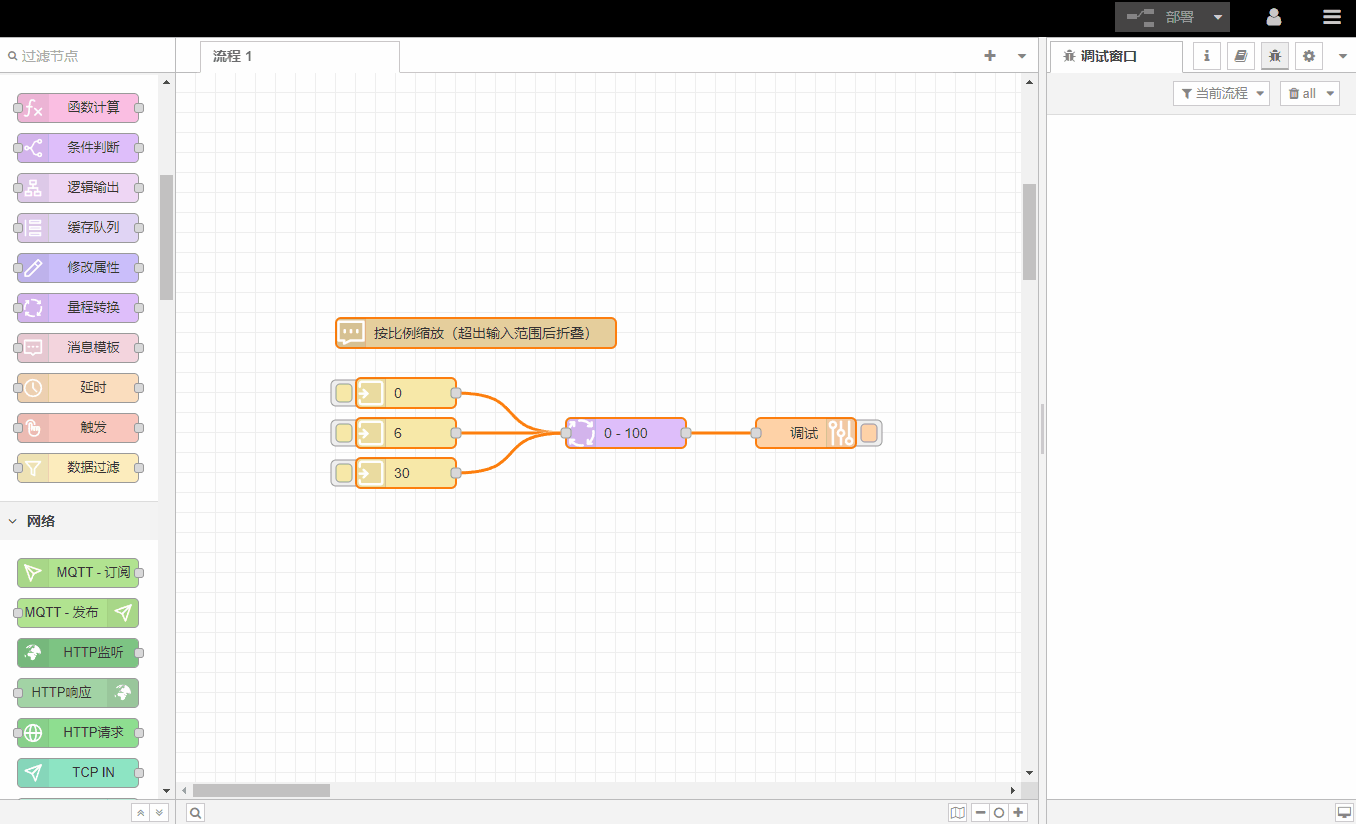 按比例并包含在目標(biāo)范圍內(nèi)，例如0-20映射為>0-100，如果輸入30，輸出為50：